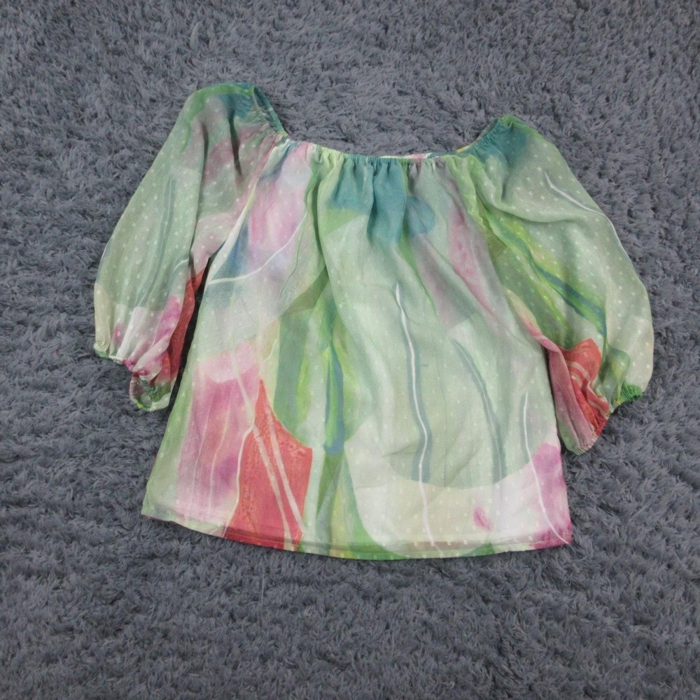 Claire Desjardins Shirt Womens XS Green Sheer Peasant Blouse Floral Boho